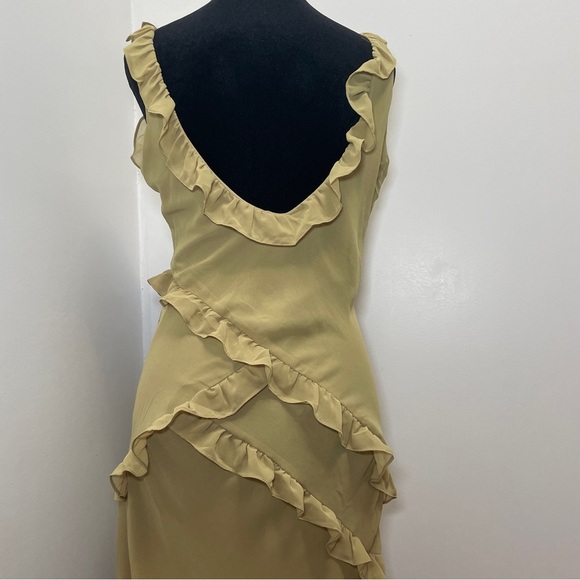 House of CB- PIXIE Olive Ruffle Maxi Dress Size Large Green V Neck Summer - Picture 12 of 15